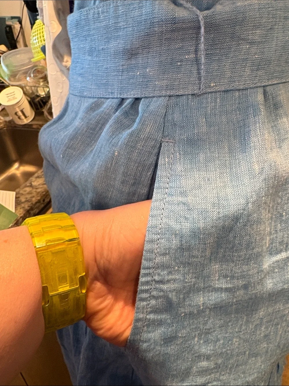 Talbots Light Blue Linen Tiered Tie-Waist Midi Skirt - Picture 4 of 6